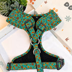 Designed Teal Autumn Leaves Dog Harness Set