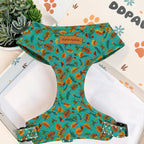 Designed Teal Autumn Leaves Dog Harness Set