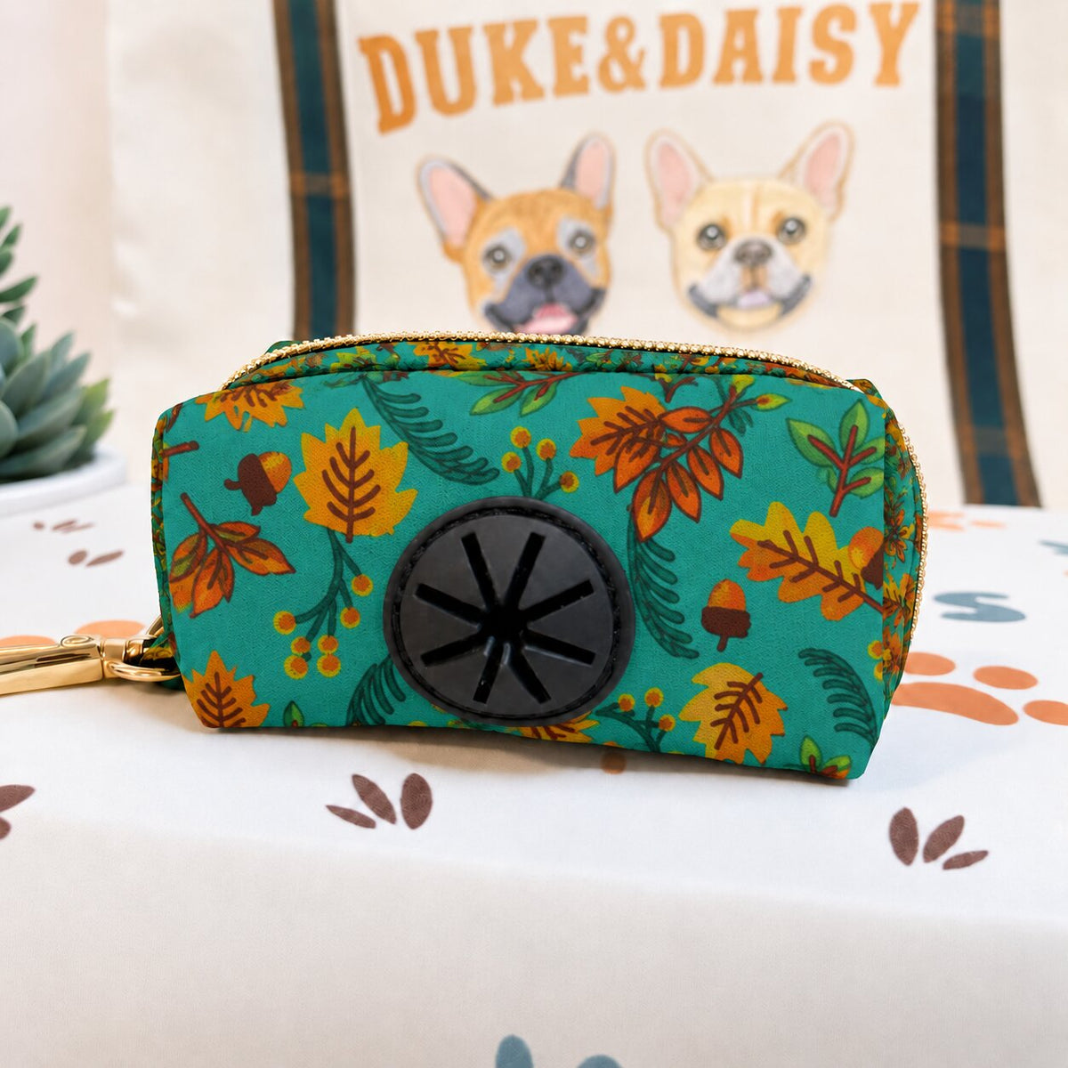 Designed Teal Autumn Leaves Dog Harness Set