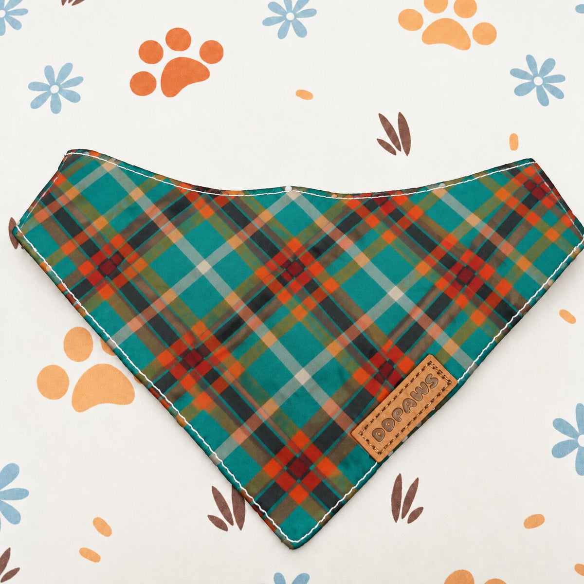 Designed Teal and Orange Plaid Dog Harness Set
