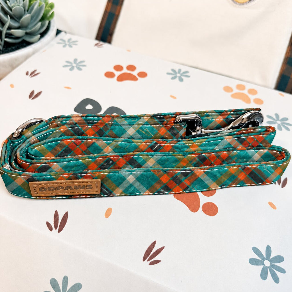 Designed Teal and Orange Plaid Dog Harness Set