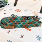 Designed Teal and Orange Plaid Dog Harness Set