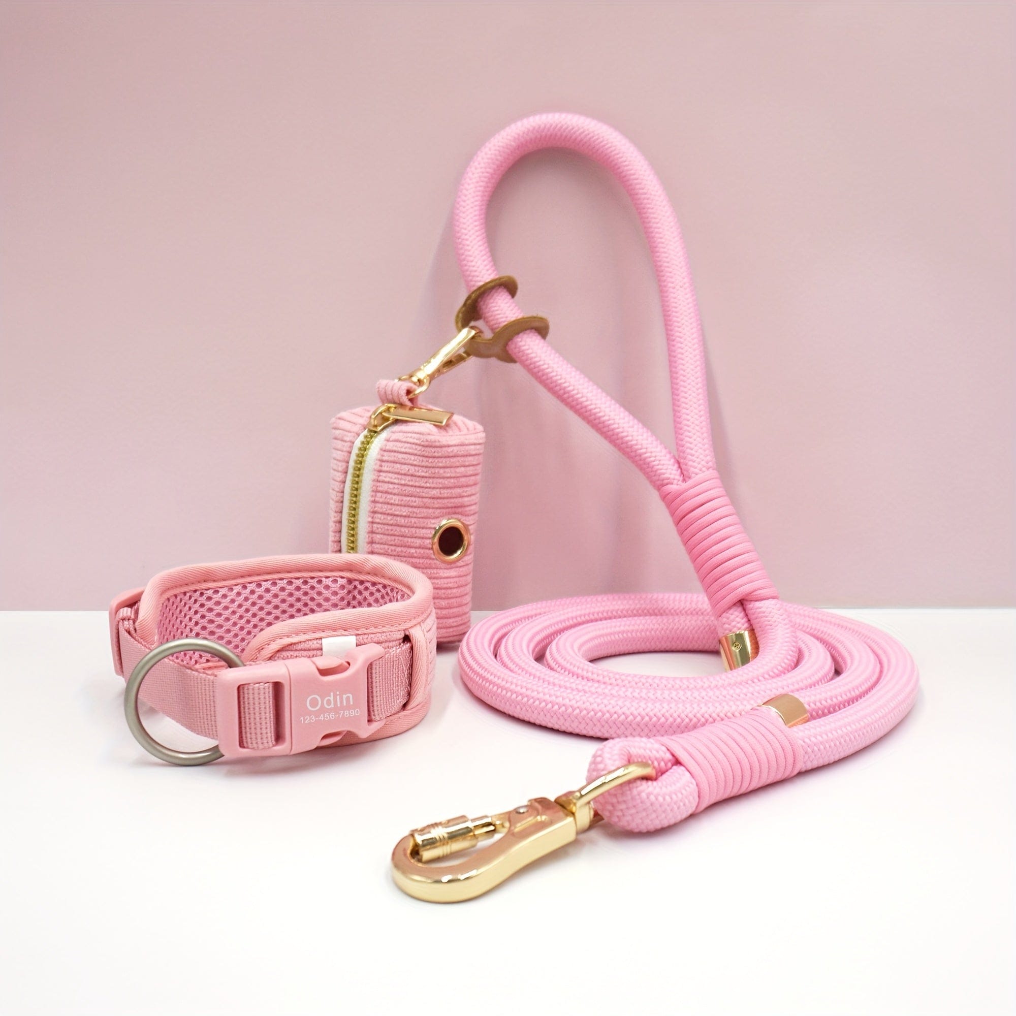 Personalized Light Weight Corduroy Dog Collar Rope Leash Set