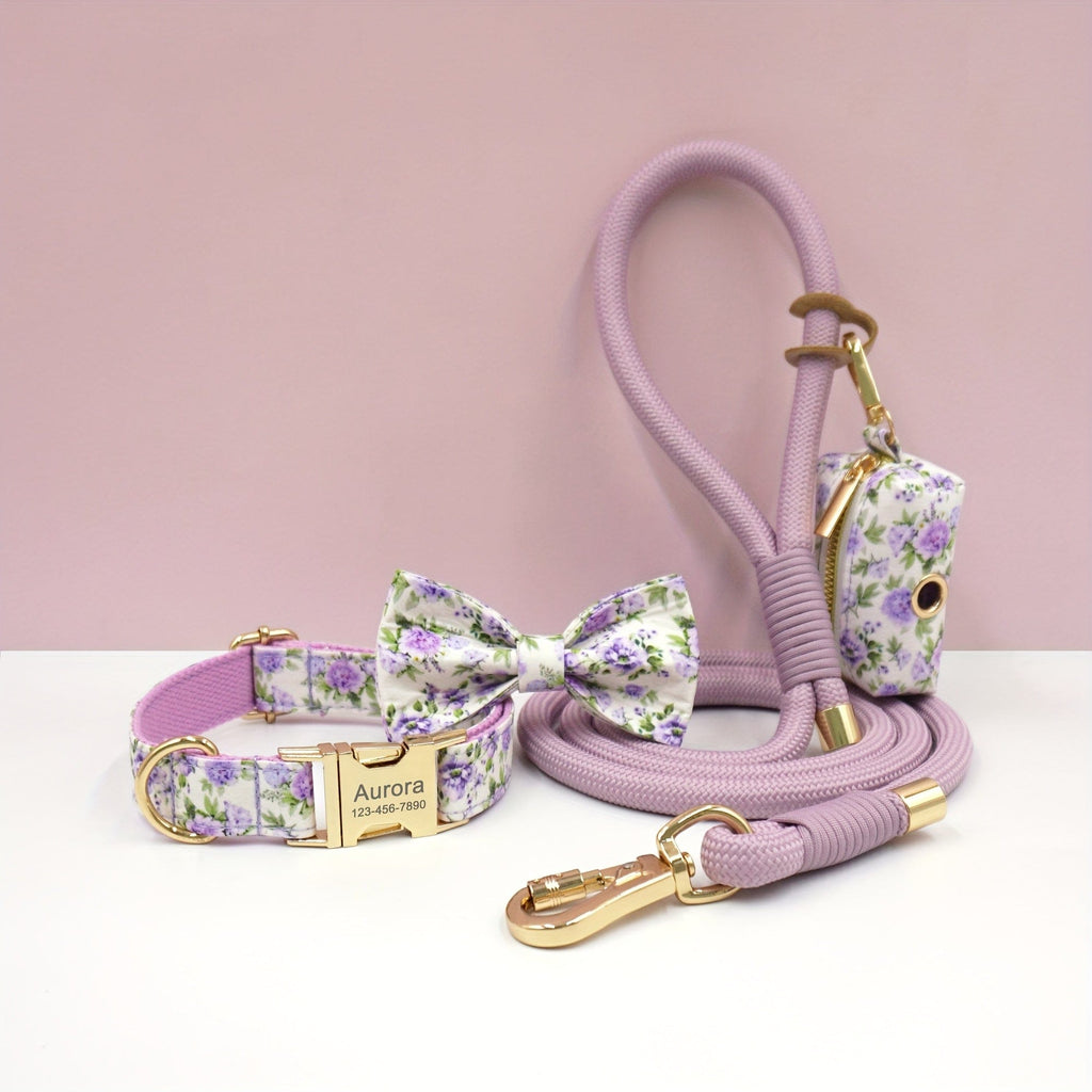 Personalized Cotton Dog Collar Leash Set