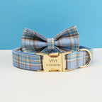 Dog Collar Leash Harness Set, Blue Plaid