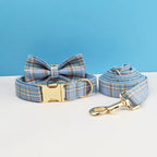Dog Collar Leash Harness Set, Blue Plaid