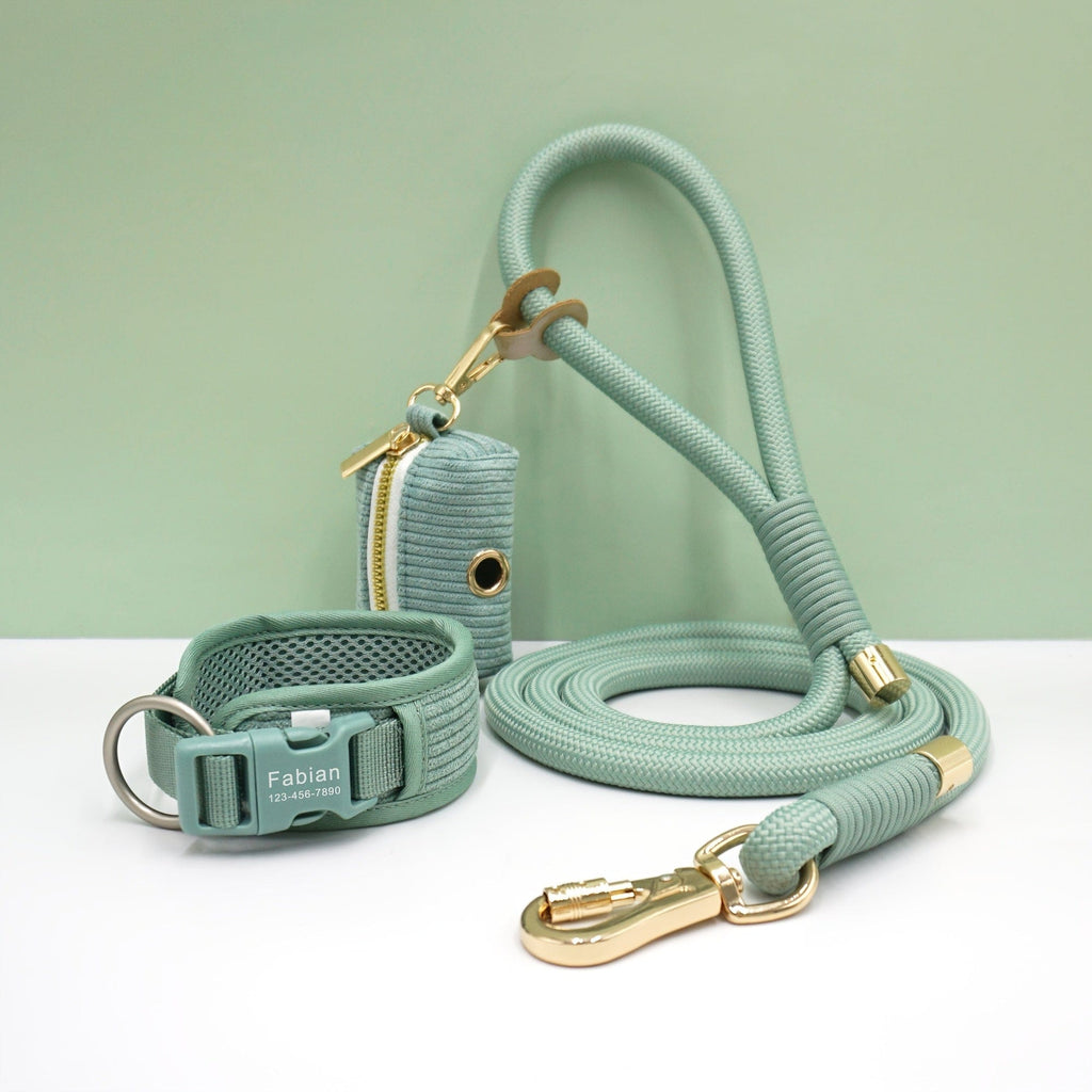 Personalized Light Weight Corduroy Dog Collar Rope Leash Set