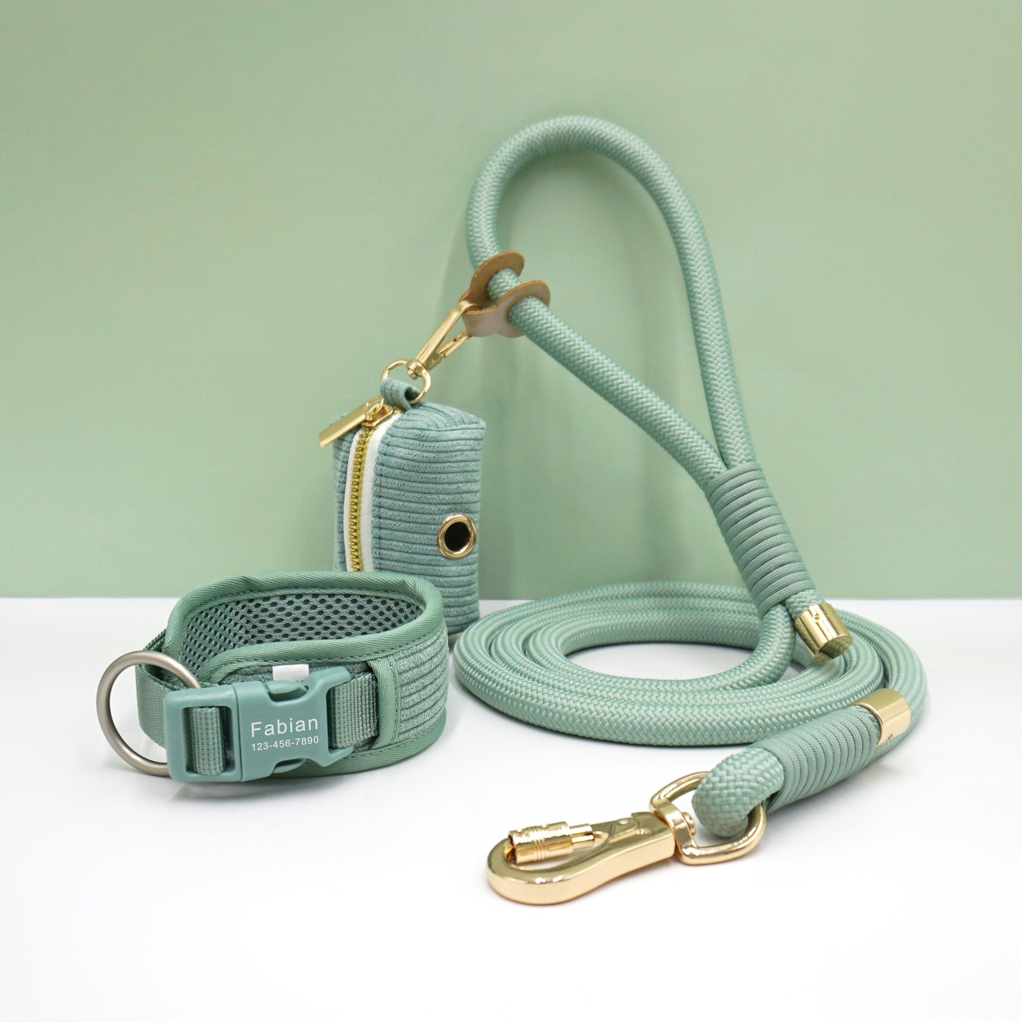 Personalized Light Weight Corduroy Dog Collar Rope Leash Set