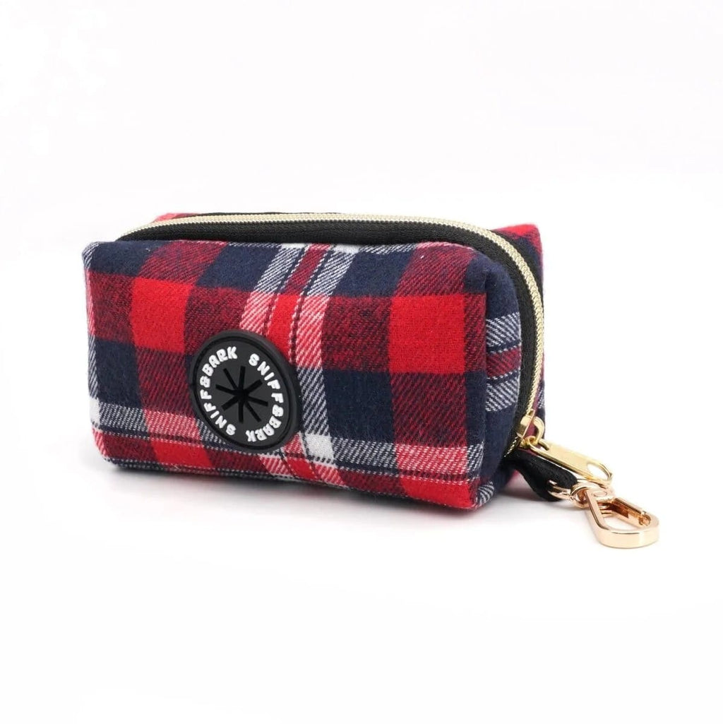 D&D Paws Poop Bag Holder Designed Crimson Navy Plaid Dog Vest Set