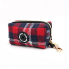 D&D Paws Poop Bag Holder Designed Crimson Navy Plaid Dog Vest Set