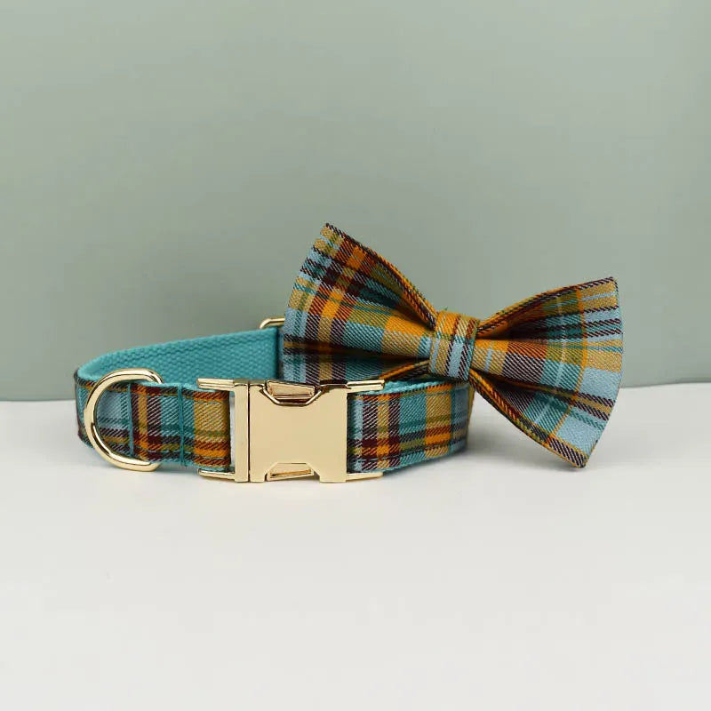 D&D Paws  Autumn Blue Plaid Dog Collar, Harness & Leash Set – Classic Elegance