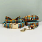 D&D Paws  Autumn Blue Plaid Dog Collar, Harness & Leash Set – Classic Elegance