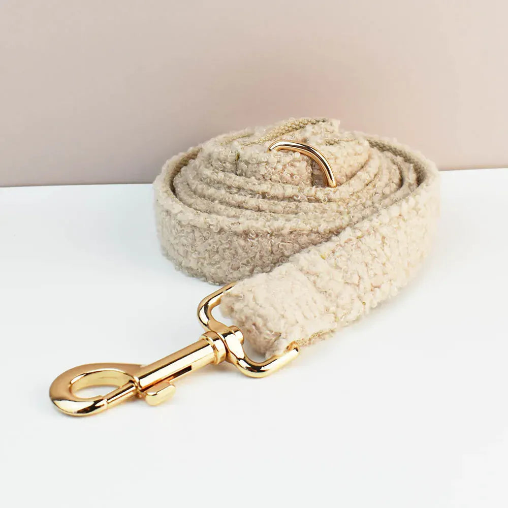 D&D Paws  Beige Teddy Dog Collar, Harness & Leash Set – Classic Elegance Personalized