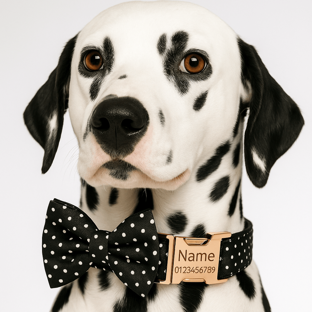 D&D Paws  Black Polka Dot Dog Collar, Harness & Leash Set – Classic Elegance
