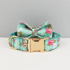 D&D Paws  Blue Blossom Floral Dog Collar, Harness & Leash Set – Personalized Luxe