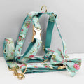 D&D Paws  Blue Blossom Floral Dog Collar, Harness & Leash Set – Personalized Luxe