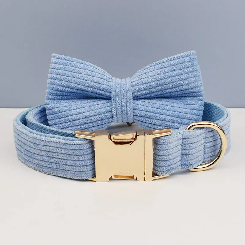D&D Paws  Blue Corduroy Dog Harness, Collar & Leash Set – Classic Elegance Collection