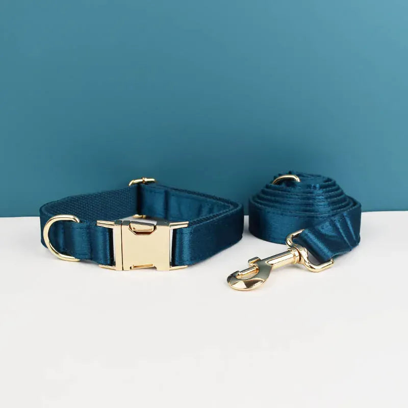 D&D Paws  Blue Green Satin Wedding Dog Collar, Harness & Leash Set – Classic Elegance