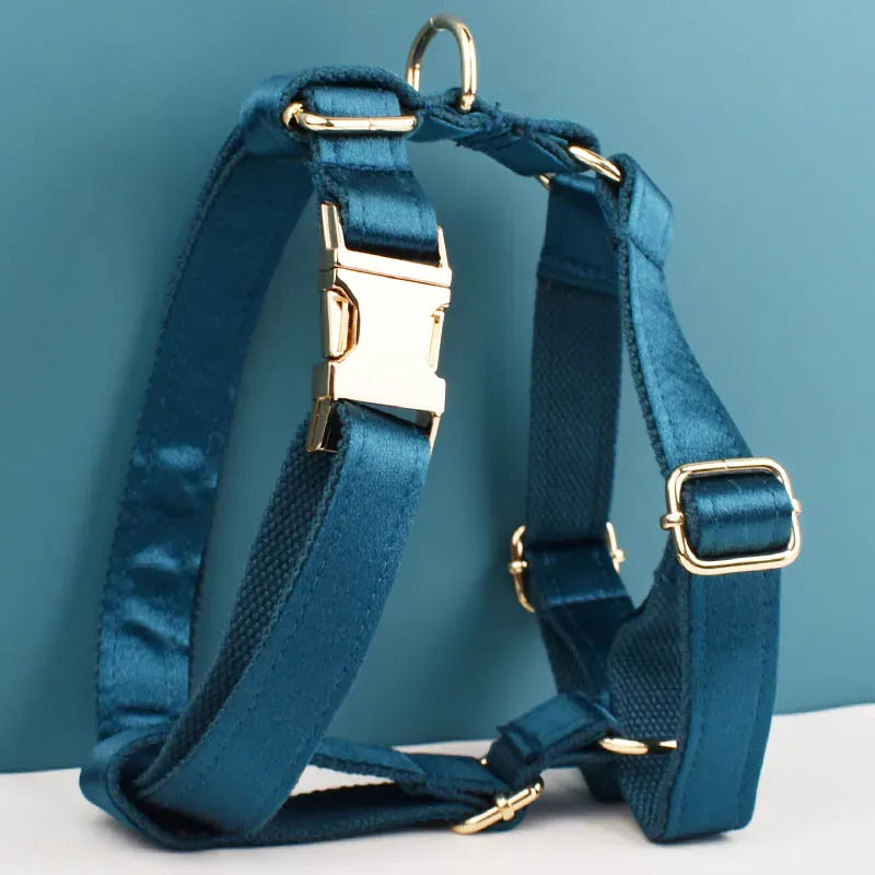 D&D Paws  Blue Green Satin Wedding Dog Collar, Harness & Leash Set – Classic Elegance