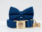 D&D Paws  Blue Velvet Dog Harness, Collar & Leash Set – Modern Luxe Collection