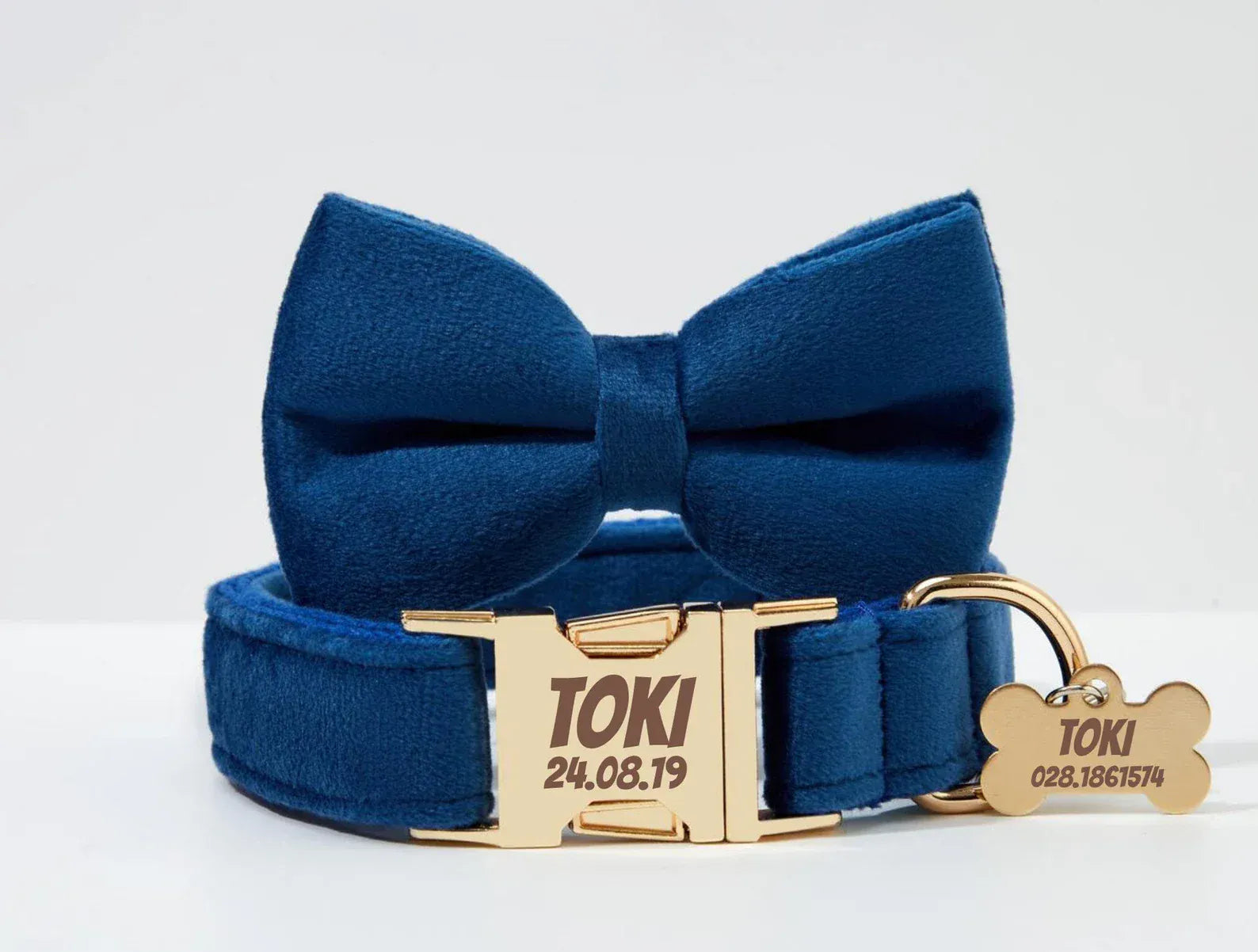 D&D Paws  Blue Velvet Dog Harness, Collar & Leash Set – Modern Luxe Collection
