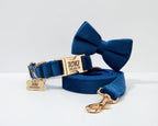 D&D Paws  Blue Velvet Dog Harness, Collar & Leash Set – Modern Luxe Collection