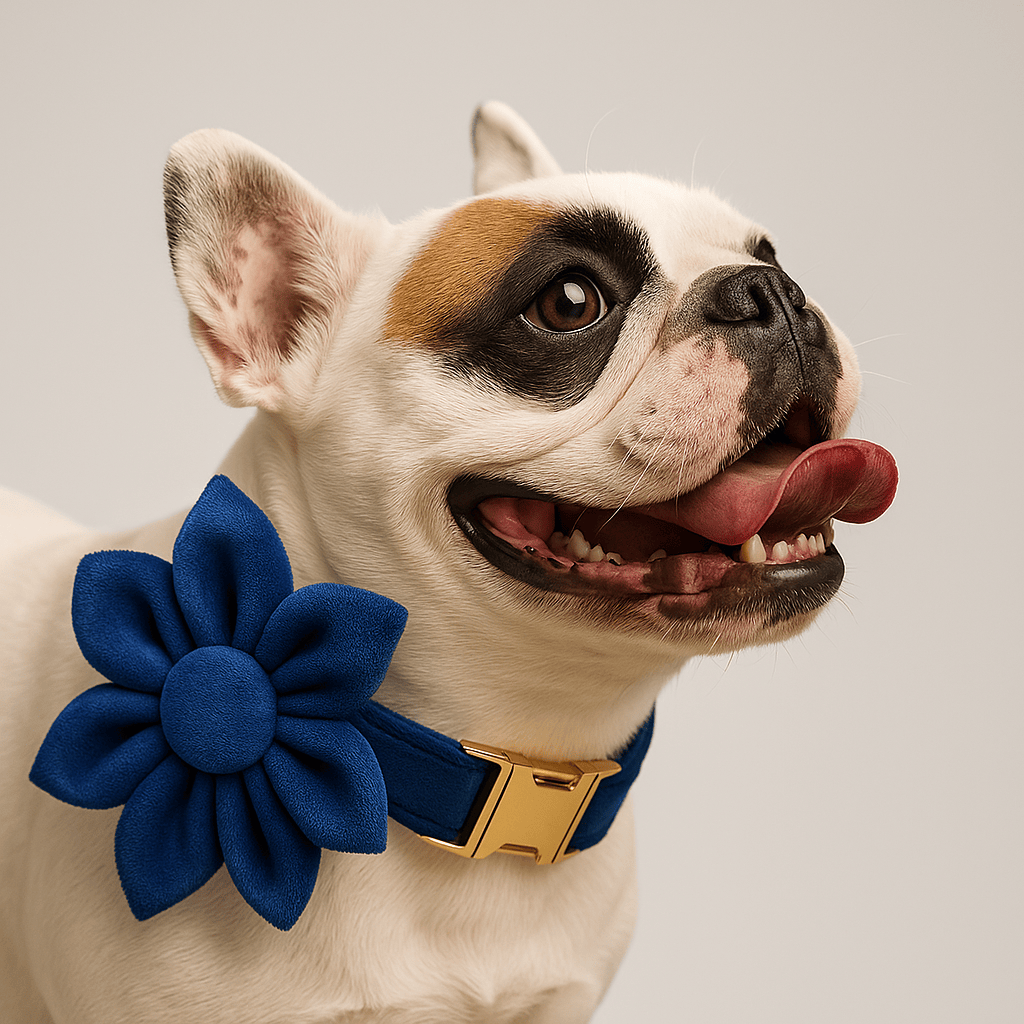 D&D Paws  Blue Velvet Dog Harness, Collar & Leash Set – Modern Luxe Collection