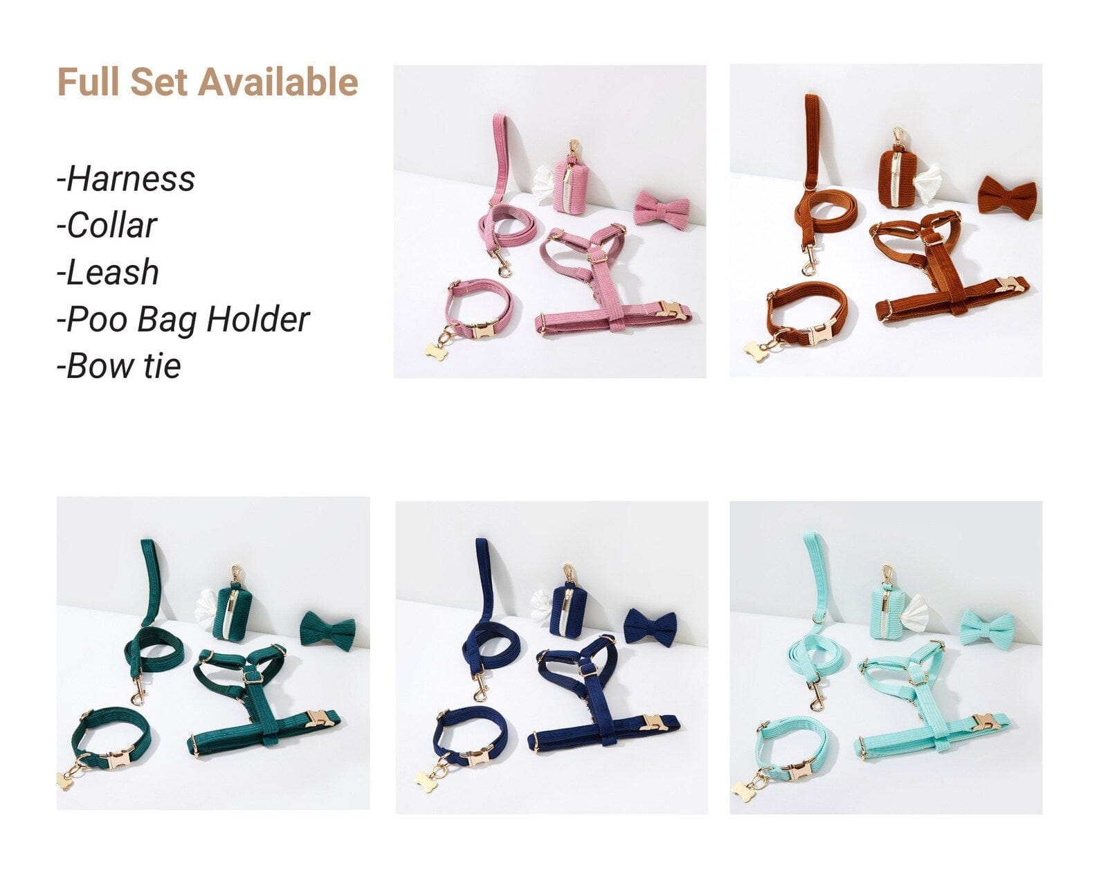 D&D Paws  Caramel Corduroy Dog Harness, Collar & Leash Set – Classic Elegance Collection