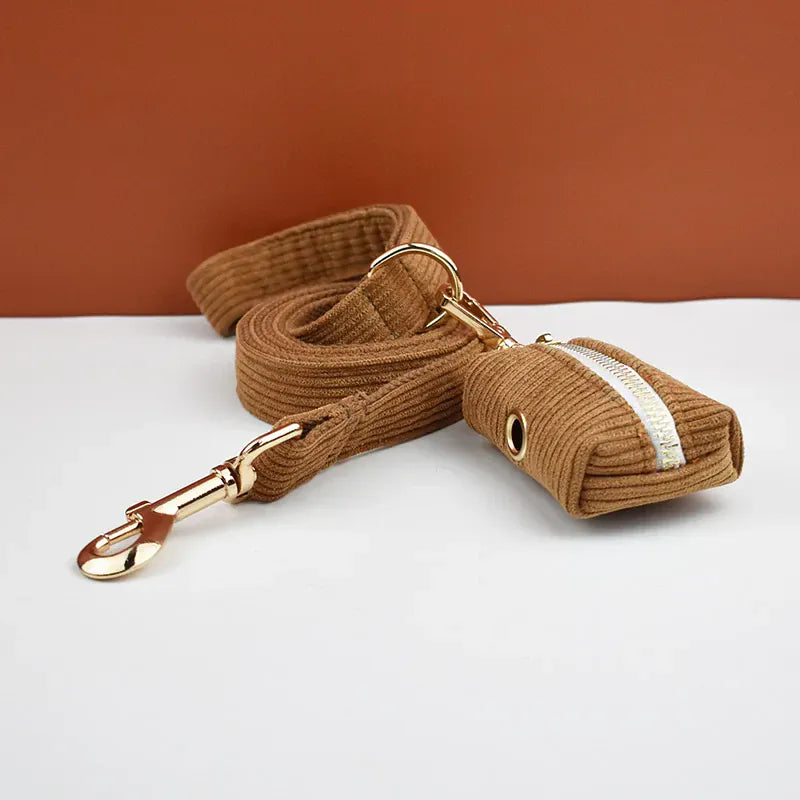D&D Paws  Caramel Corduroy Dog Harness, Collar & Leash Set – Classic Elegance Collection