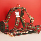 D&D Paws  Christmas Plaid Dog Harness, Collar & Leash Set – Classic Holiday Elegance