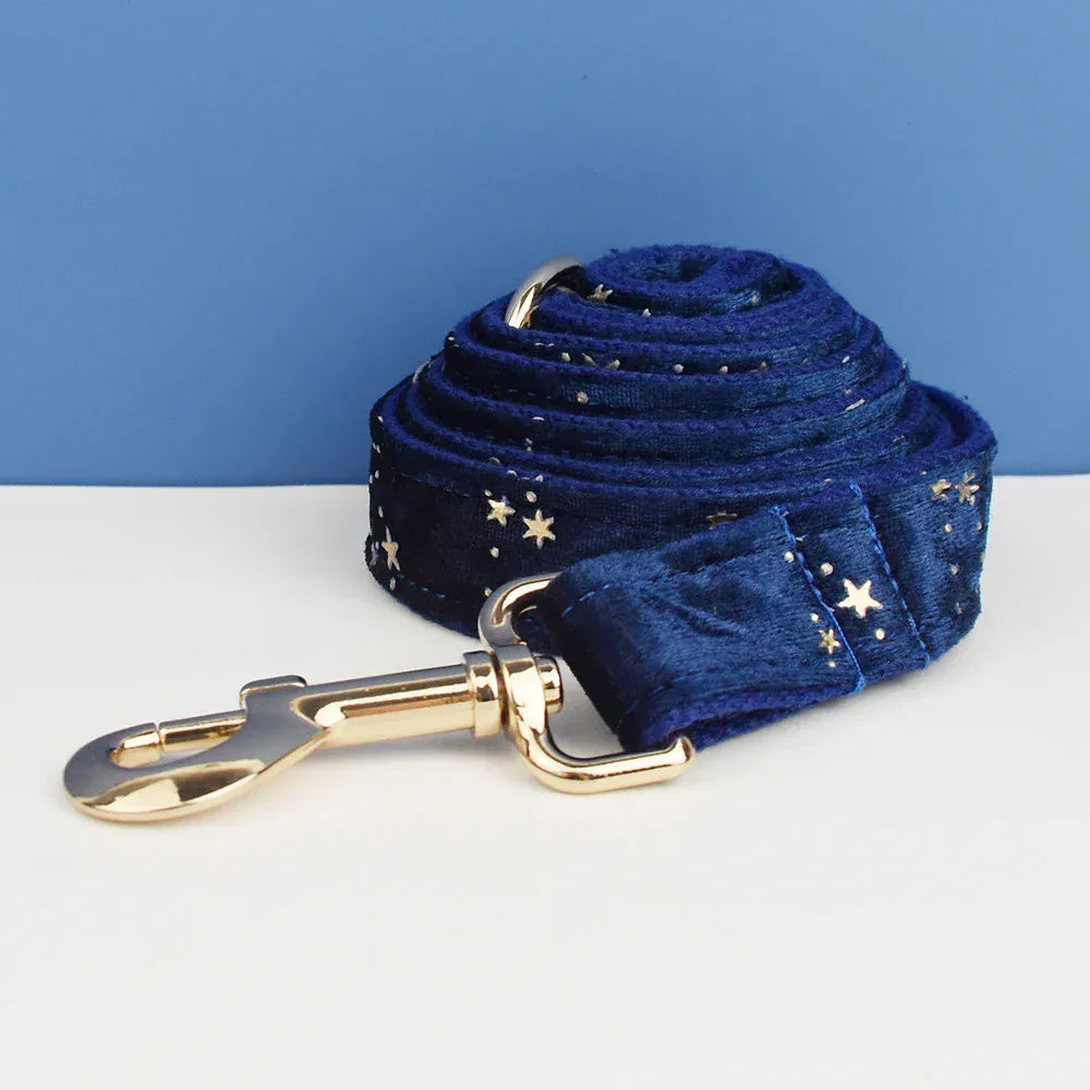 D&D Paws  Dark Blue Velvet Dog Collar, Harness & Leash Set – Classic Elegance Personalized