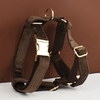 D&D Paws  Dark Brown Velvet Dog Harness, Collar & Leash Set – Modern Luxe Collection