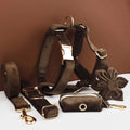 D&D Paws  Dark Brown Velvet Dog Harness, Collar & Leash Set – Modern Luxe Collection