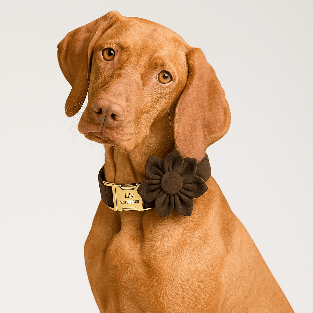 D&D Paws  Dark Brown Velvet Dog Harness, Collar & Leash Set – Modern Luxe Collection