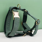 D&D Paws  Dark Green Corduroy Dog Collar, Harness & Leash Set – Classic Elegance