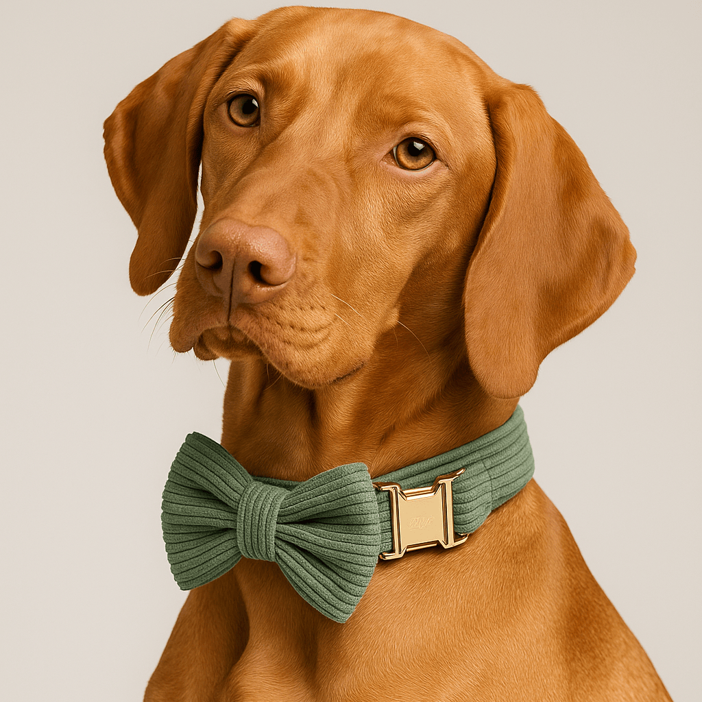 D&D Paws  Dark Green Corduroy Dog Collar, Harness & Leash Set – Classic Elegance