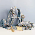 D&D Paws  Dusty Blue Blossom Floral Dog Collar, Harness & Leash Set – Personalized