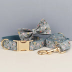 D&D Paws  Dusty Blue Blossom Floral Dog Collar, Harness & Leash Set – Personalized