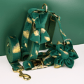 D&D Paws  Green Feather Velvet Floral Dog Collar, Harness & Leash Set – Personalized