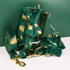 D&D Paws  Green Feather Velvet Floral Dog Collar, Harness & Leash Set – Personalized