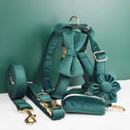 D&D Paws  Green Velvet Modern Luxe Dog Harness, Leash & Collar Set