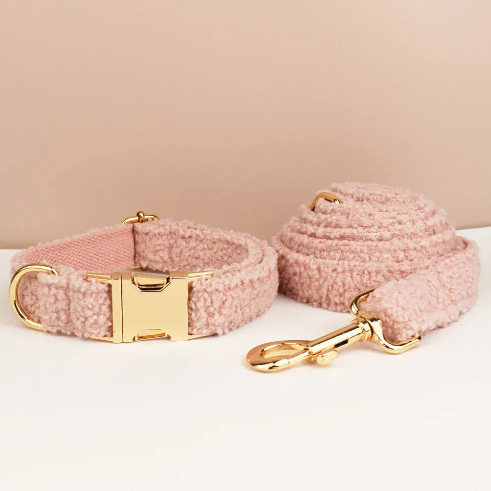 D&D Paws  Handmade Teddy Pink Dog Collar, Harness & Leash Set – Modern Luxe