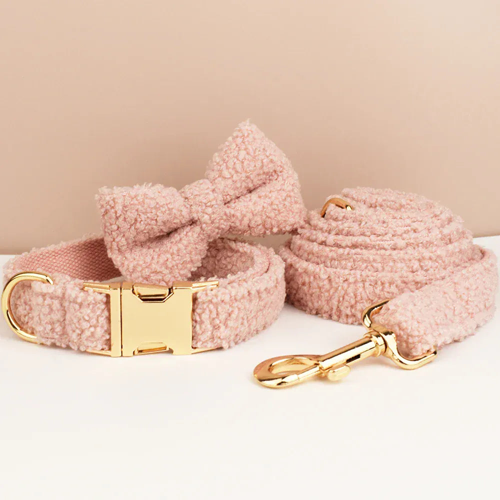 D&D Paws  Handmade Teddy Pink Dog Collar, Harness & Leash Set – Modern Luxe