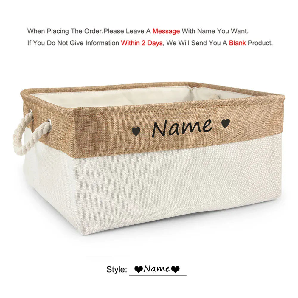 D&D Paws  Heart beige / S 31X21X12cm Personalized Pet Toy Storage Basket – Custom Name Linen Organizer for Dogs & Cats