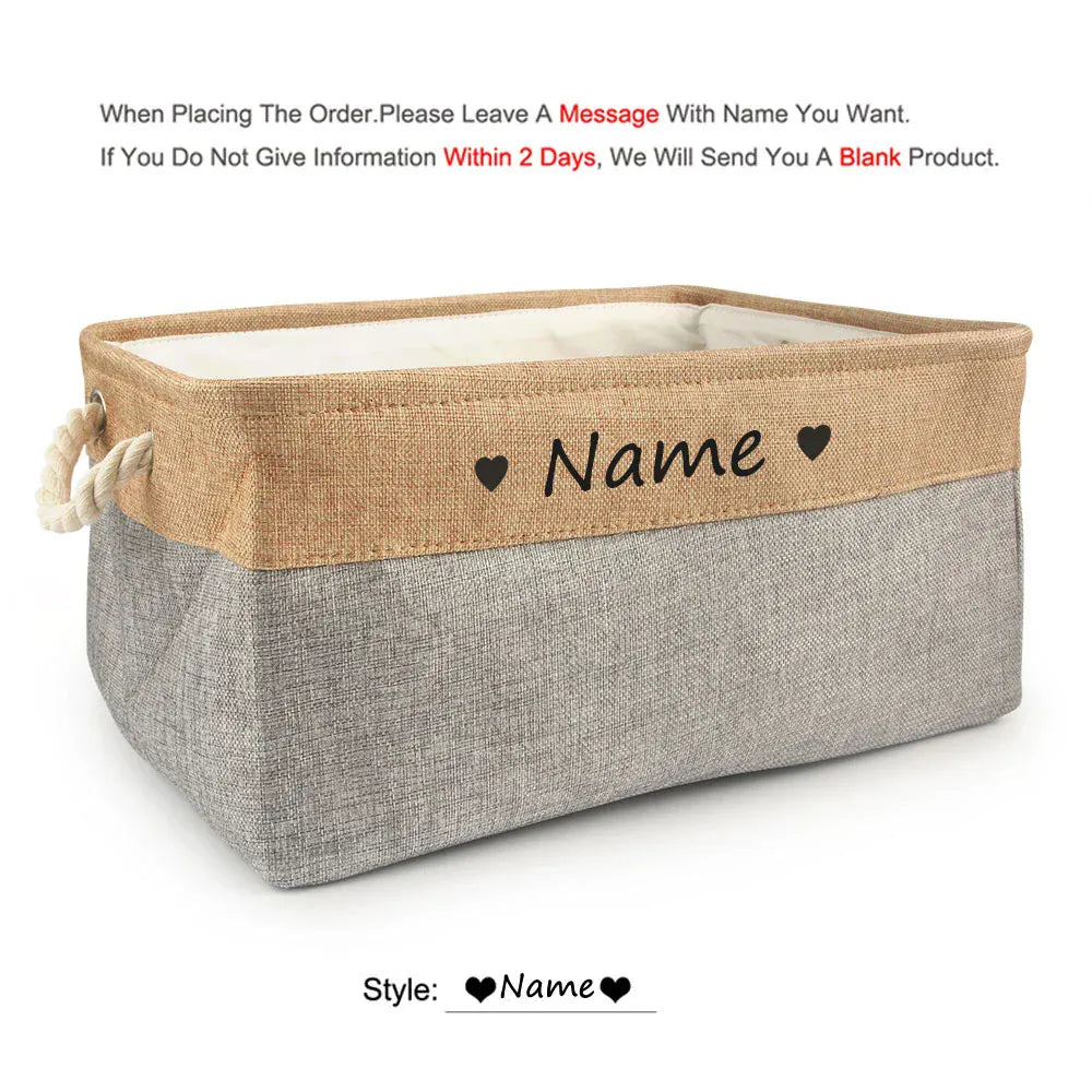 D&D Paws  Heart gray / S 31X21X12cm Personalized Pet Toy Storage Basket – Custom Name Linen Organizer for Dogs & Cats