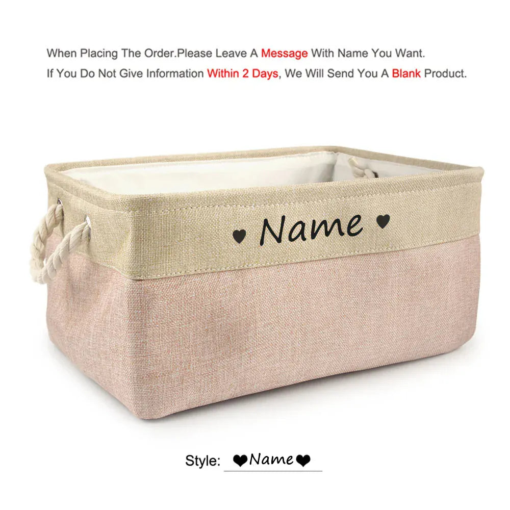 D&D Paws  Heart pink / S 31X21X12cm Personalized Pet Toy Storage Basket – Custom Name Linen Organizer for Dogs & Cats