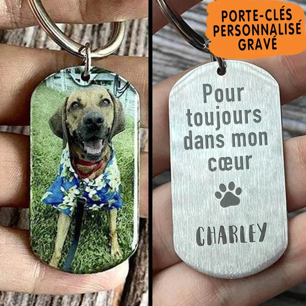 D&D Paws  Keychain 1 / Silver Color Personalized Pet Photo Keychain – Custom Engraved Pet Memorial Pendant