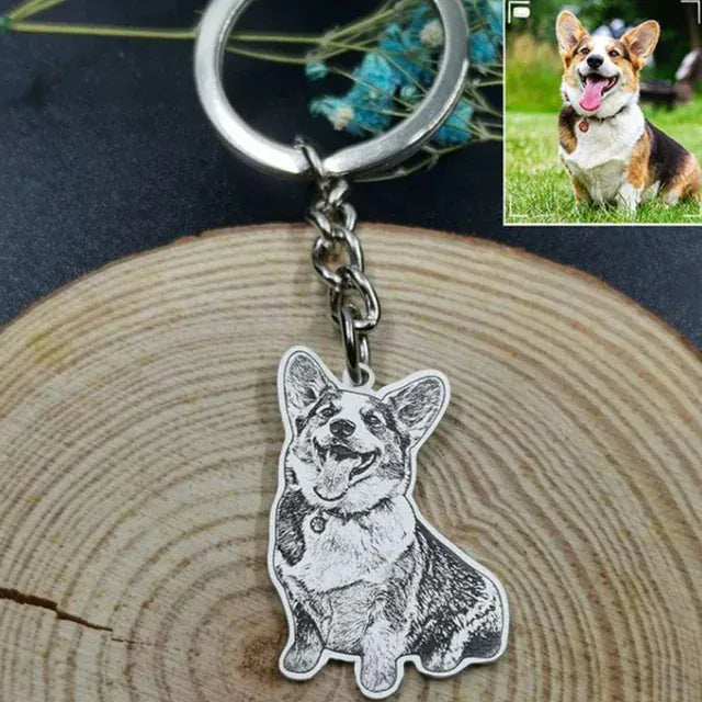 D&D Paws  Keychain 2 / Silver Color Personalized Pet Photo Keychain – Custom Engraved Pet Memorial Pendant