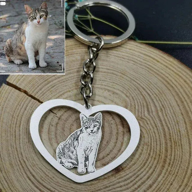 D&D Paws  Keychain 3 / Silver Color Personalized Pet Photo Keychain – Custom Engraved Pet Memorial Pendant