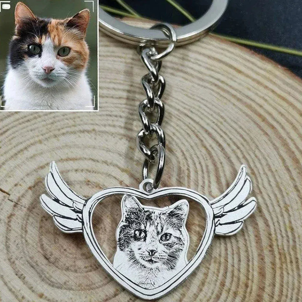 D&D Paws  Keychain 4 / Silver Color Personalized Pet Photo Keychain – Custom Engraved Pet Memorial Pendant